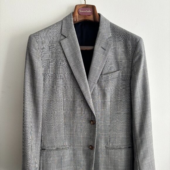 $1800 Brooks Brothers Checked Grey Wool Suit 40- 42, Pants 35 Made in Italy - Picture 1 of 16